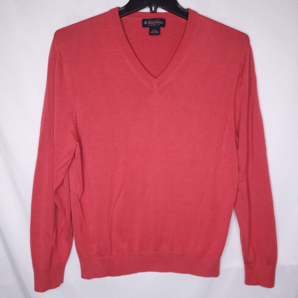 Brooks Brothers Sweater Mens Large Red Silk, Cotton Blend V Neck